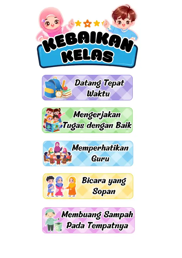 Ide poster kebaikan kelas yang memuat budaya budaya baik yang harus dibiasakan di dalam lingkungan sekolah  #hiasankelas #gurukreatif #poster #guruhebat #dekorasi #cutedesign 