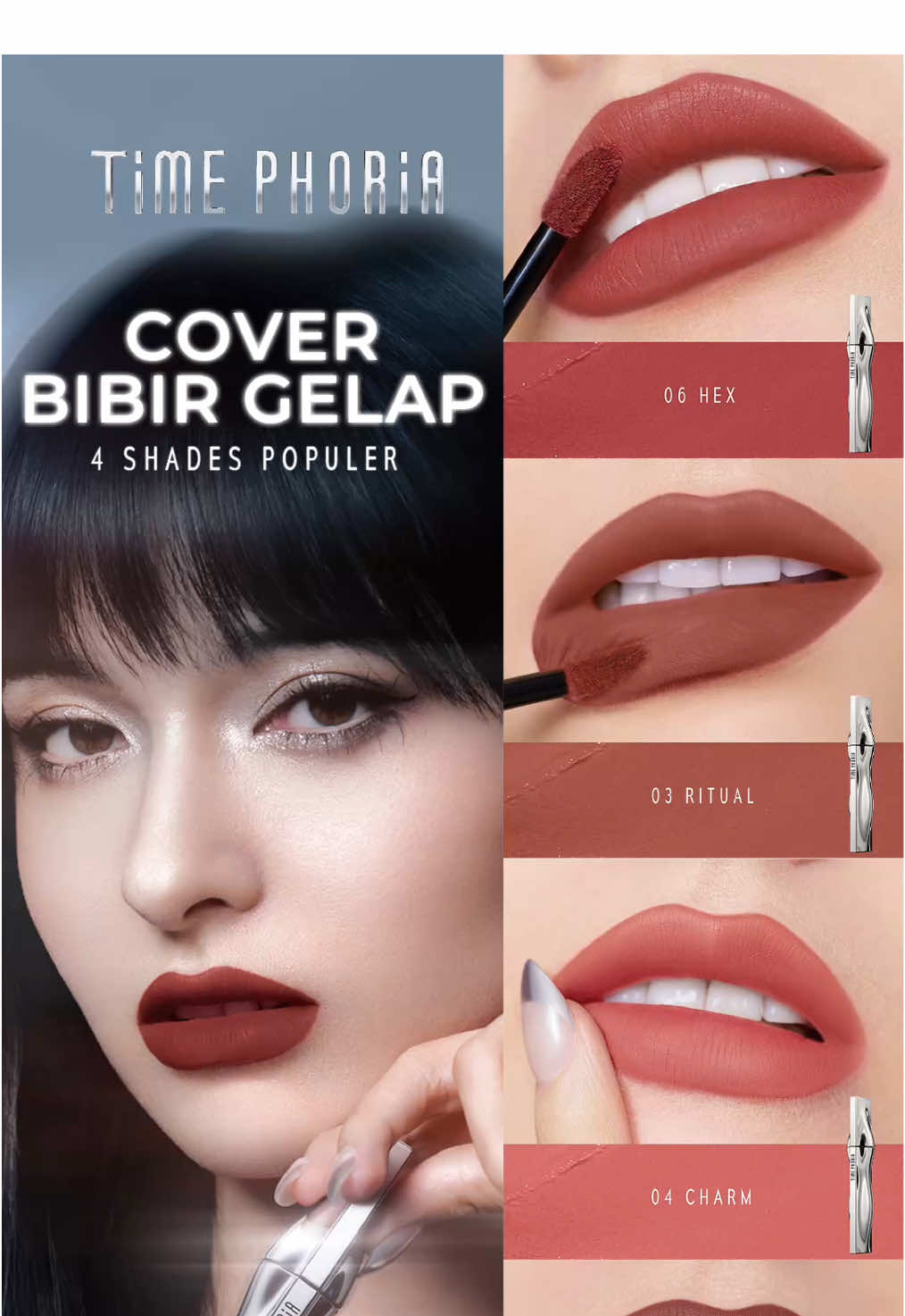 Punya bibir gelap? Jangan khawatir! 😉💕 Timephoria Eternal Lip Matte pas buat kamu yang cari Lip Matte yang bisa cover bibir gelap dan gak bikin kering💄 Cobain shade 03 Ritual buat dapetin fresh look dan bisa kamu pakai daily🖤  Yuk, checkout sekarang dan dapetin harga spesialnya di Tiktok Live!  #TIMEPHORIA #Eternal #LipMatte #RekomendasiLipstick #TahanLama #MakeUp #RekomendasiLipMatte #FreshLook #MakeUpDaily
