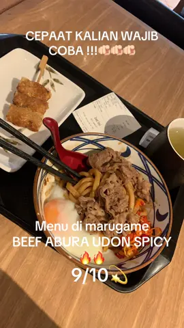 Salah satu Menu enaak di marugame “BEEF ABURA UDON” pilih yang spicy pakai telur dan kasi cabe potong yang banyak 🔥 #rekomendasimakananenak  #marugameudon  #makanenak #rekomendasi  #makanviral #menumakan 