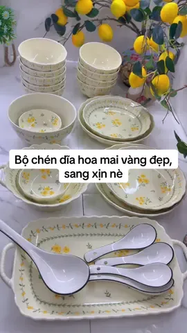 Bộ chén dĩa hoa mai vàng đẹp ơi là đẹp luôn nè, yêu bếp quá đi#review #xuhuong #xuhuongtiktok #chendia #bochendia 