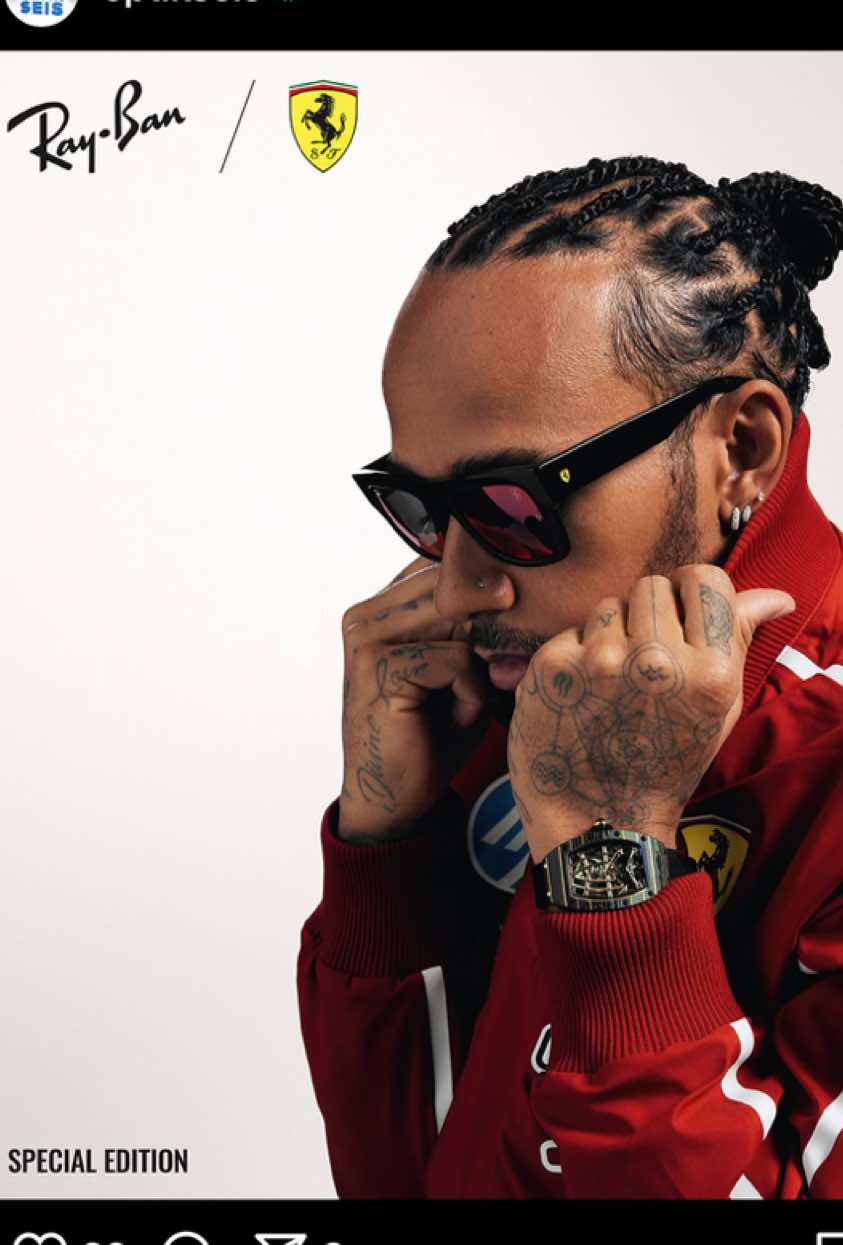 Back on home turf. Lewis Hamilton returns with a new look. Eyewear: Ray-Ban for Scuderia Ferrari Silverstone Special Edition #optikseis #rayban #ferrari #f1  #lewishamilton #glasses 