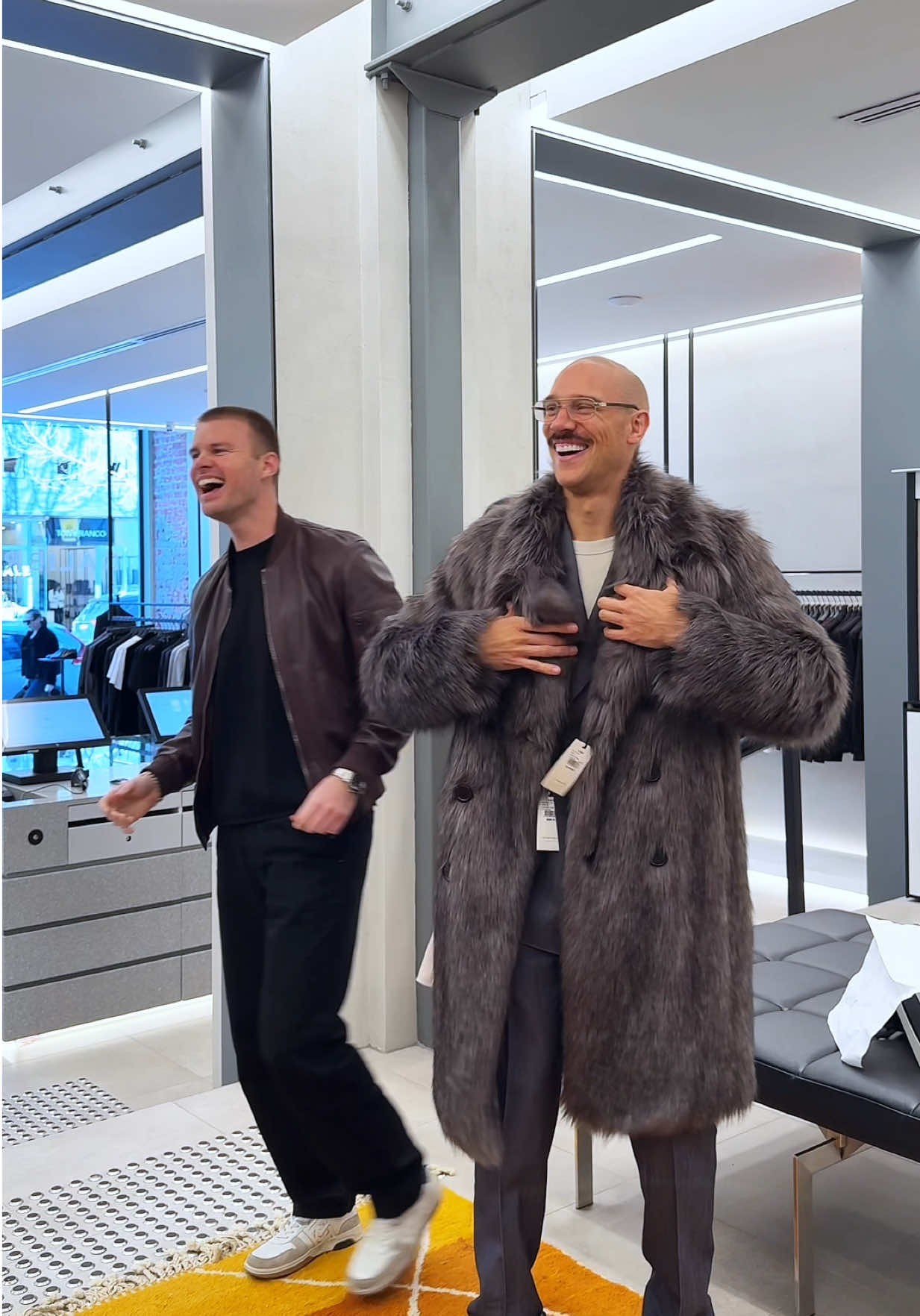 As ridiculous as I look in this fur coat, I’m kinda vibing it 😅 #furcoat #OOTD #mensfashion 