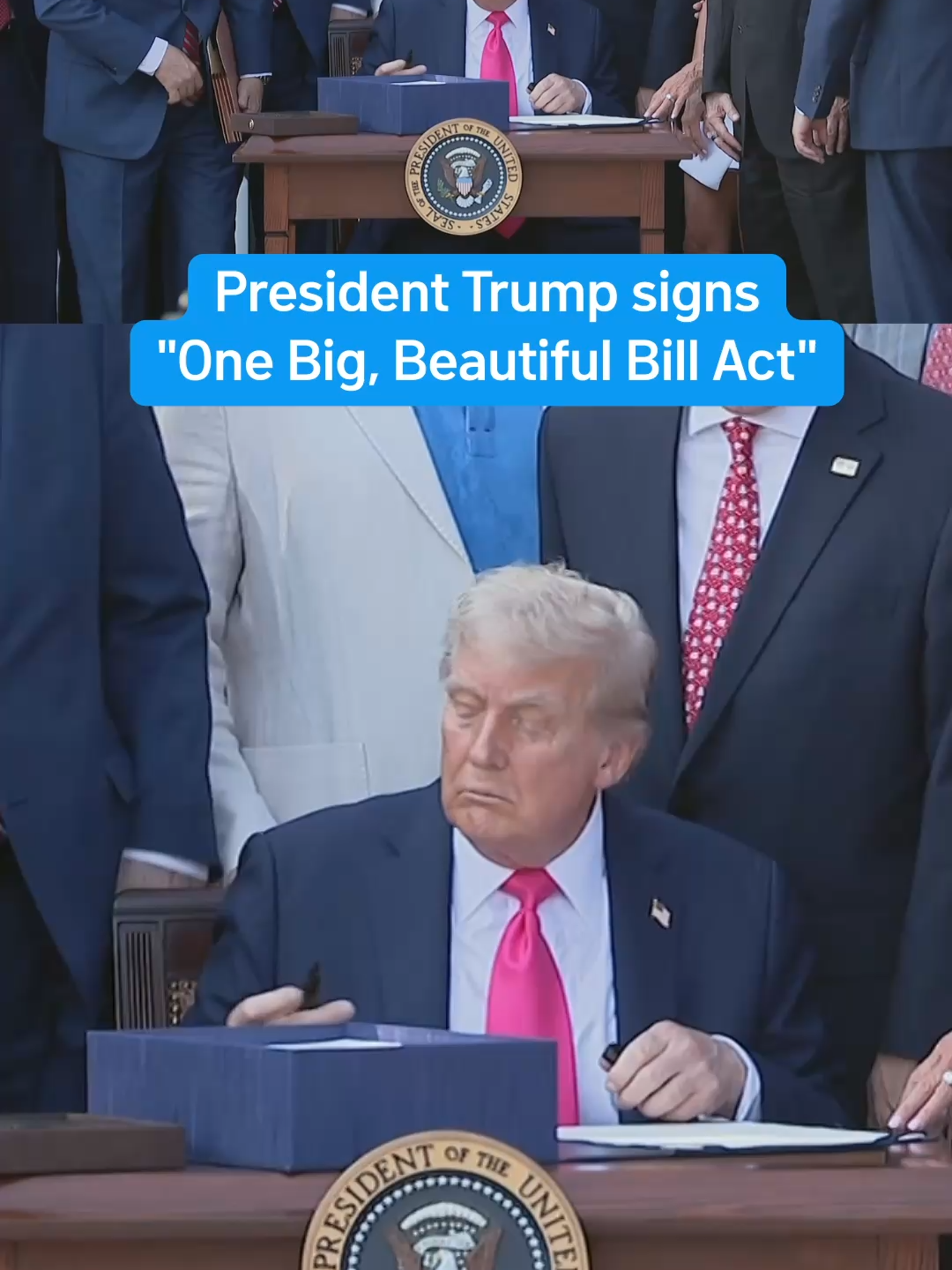 President Donald #Trump signs into law his sweeping #tax cut and spending package, what he’s called the “big, beautiful bill,” in a Fourth of July ceremony. #independenceday