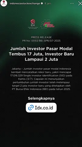 Semoga kedepannya dapat lebih banyak lagi investor di Pasar Modal 🥳 #fyp #fypシ #idx #idxchannel #indonesiastockexchange #pasarmodal #investor #investorsaham #investormuda #saham #sahampemula #sahamindonesia 