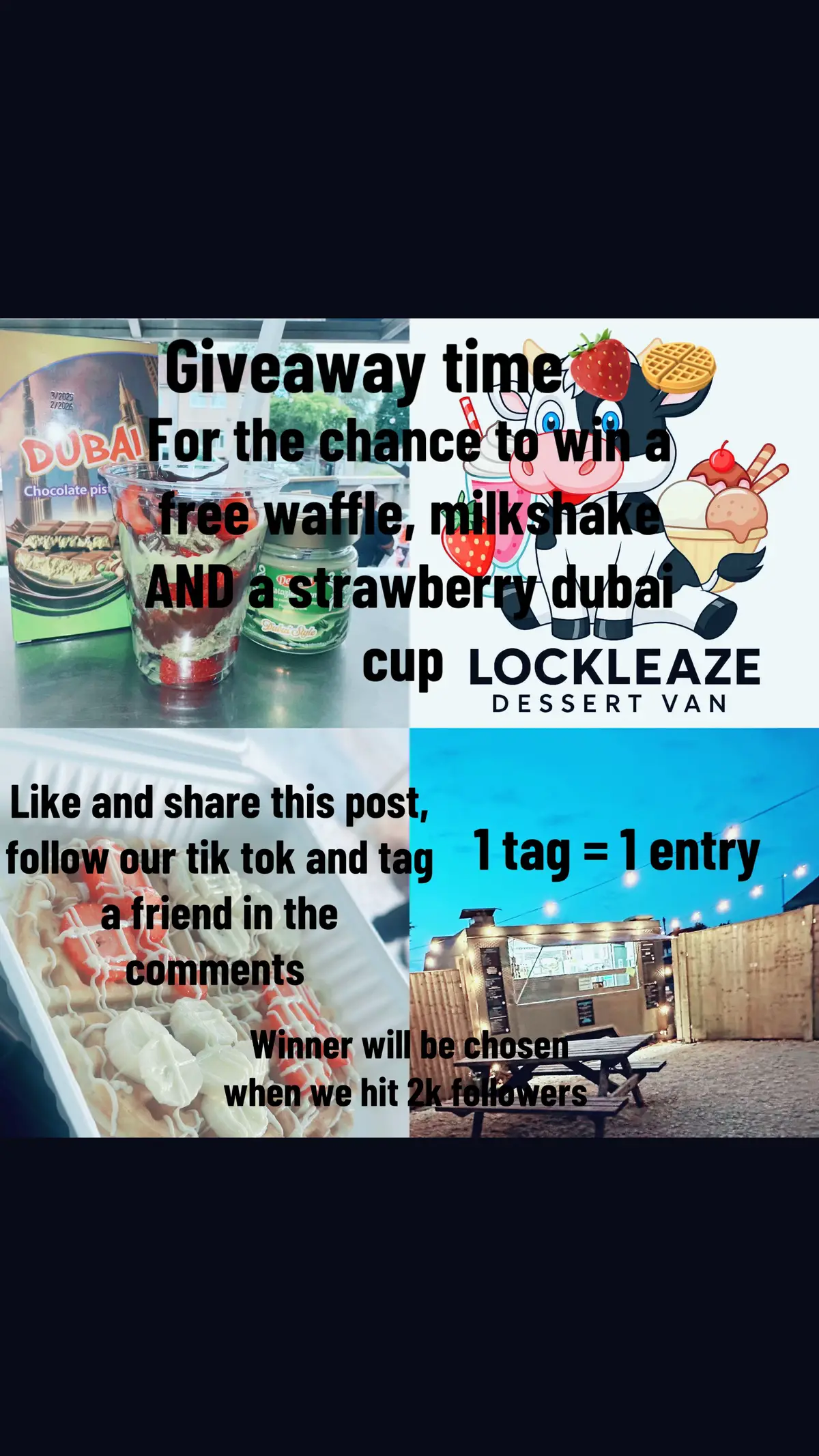 For the chance of winning a free waffle, milkshake AND a strawberry Dubai cup!! For a chance of winning: •like this post  •share this post  •follow us  •tag a friend in the comments  !!1 tag = 1 entry!! Winner will be chosen when we hit 2k followers  #waffle #dubaichocolate #dessert #fyp 