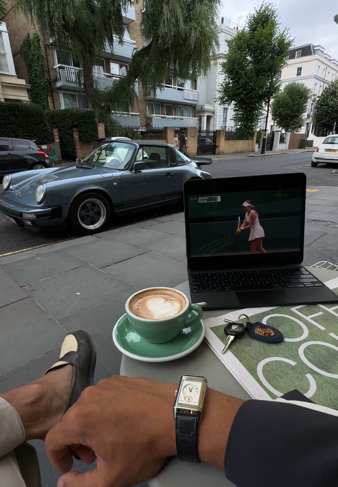 What the weekend is about. ☕️🎾 Are you watching the f1 British GP tomorrow or Wimbledon? 🏎️ or 🎾 ? 👇🏽 #Wimbledon #wimbledon2025 #wimbledon🎾 #britishopen #britishopen2025 #gamesetmatch #porschemoment #porschetarga #classic911 #silverstone #britishgp #britishgrandprix 