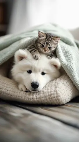 Kitten pats puppy to sleep 🐱💤🐾💞🐶 #cute #dog #kitten