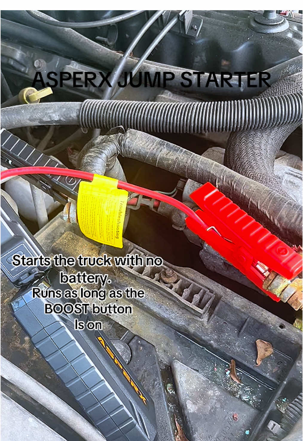 ASPERX AX1500/2000 automotive jump starter. This wireless portable battery jump box will help start the deadest battery. Prooven here showing it starts the car with no battery installed at all. This is the 1500 model good to 5.5l diesel engines and big block gas engine. I purchased the 2000 for my dad for father’s day. It is said to crank any gas and 8.5l diesel engines. #asperx #asperxjumpstarter #jumpstart #jumpstarter #jumpbox #batteryjumper #boostbox #batterybooster #tiktokshopdealsforyoudays #dealsforyoudays #dealsfordays #tiktokshop #ax1500 #ax2000 