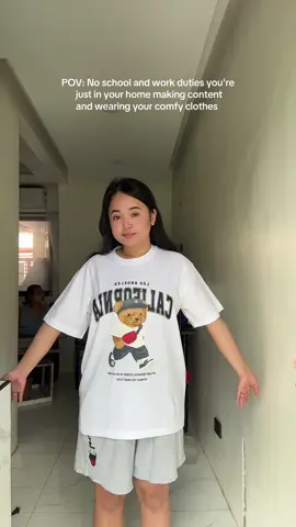 POV: No school and work duties you're just in your home making content  and wearing your comfy clothes #comfyshirt #oversizedshirt #whitetshirt #fyp #looseshirt 