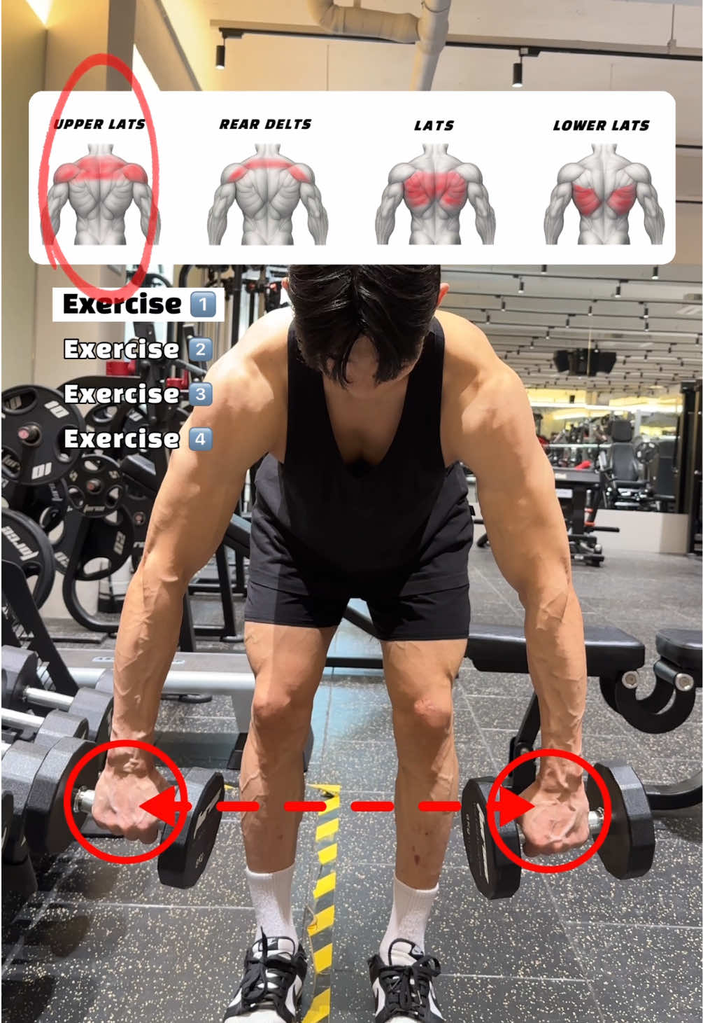 🔽 덤벨 하나로 등·어깨 끝내기 루틴 🔽 🔸Dumbbell Only – Back & Shoulders Combo 💪🔥 1. 와이드 덤벨 로우 (Wide Dumbbell Row) - 팔을 넓게 벌려 당기는 방식으로 광배근 상부(upper lats)와 후면 어깨(rear delts)를 함께 자극합니다. 2. 뉴트럴 벤트오버 레터럴 레이즈 (Neutral Bent-over Lateral Raise) - 팔을 마주 보게 한 중립 그립으로 들어 올리면 후면 삼각근(rear delts)과 상부 승모근(upper traps)을 자극해 어깨 후면을 명확히 만듭니다. 3. 기본 덤벨 로우 (Standard Dumbbell Row) - 어깨너비 그립으로 당기면 광배근 전체(lats)와 능형근(rhomboids)에 고르게 자극이 들어가 등 두께를 키우는 데 효과적입니다. 4. 언더 덤벨 로우 (Underhand Dumbbell Row) - 손바닥이 위를 향하게 잡고 당기면 광배근 하부(lower lats)와 이두근(biceps)에 자극이 집중됩니다. #등운동 #운동하는남자 #back #backday #latsworkout #dumbbellrow #bentoverraise #reardelts #pullworkout #오운완 #Fitness #fitnesstiktok 