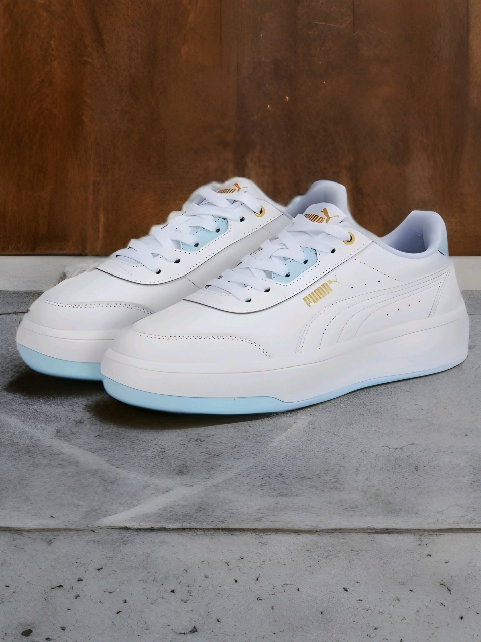 PUMA Sepatu Trainer Wanita Tori White-Light Aqua-Team Gold #puma #sepatuwanita #original #rekomendasi #fyp 