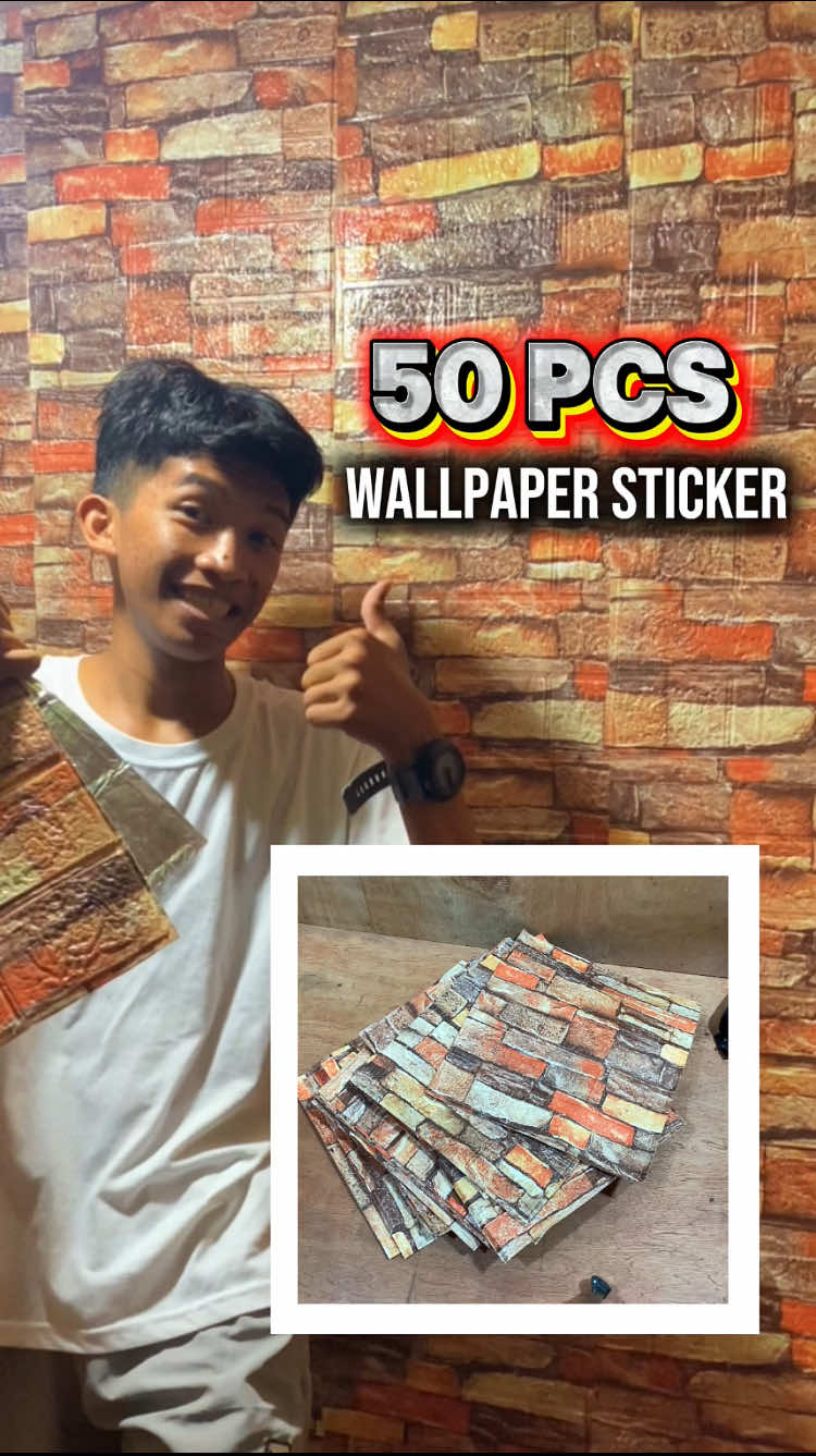 Budget-Friendly na wallpaper sticker mura lang 50PCS na #wallpapersticker #wallbricksticker #aestheticwalldesign 