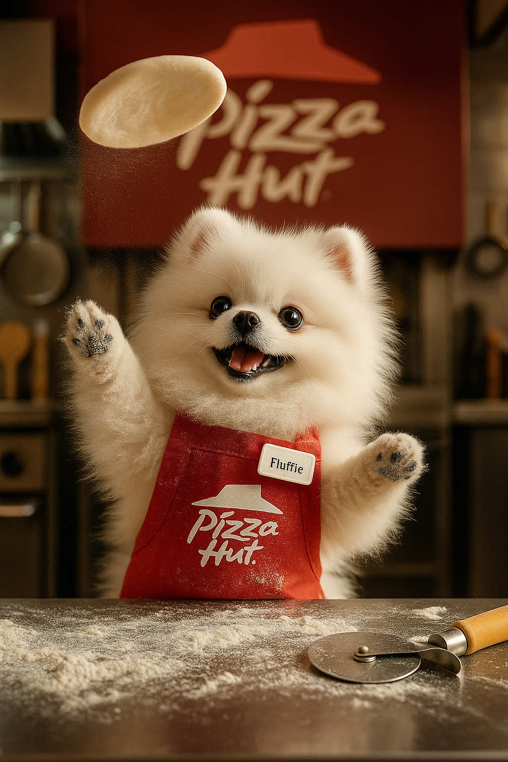 A Puppy Working Her First Day at Pizza Hut 🫣🍕Will Fluffie Keep the Job? 🤣 @Pizza Hut  #Pomeranian #puppy #pomeranianpuppy #cutedog #Fluffie #Fluffie_The_Pom #funnydog #FirstDayAtWork #dogatwork #PizzaHut #puppychef #dogchef #cookingdog 