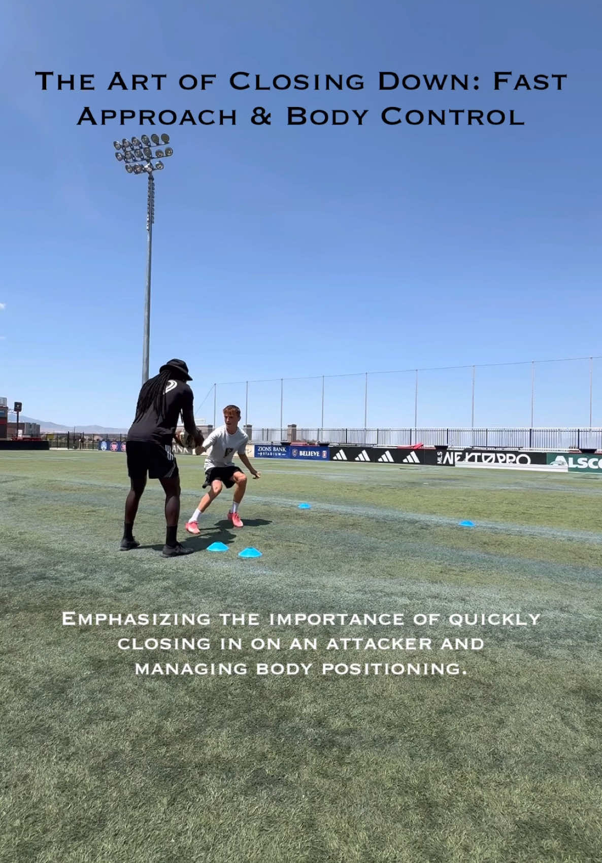 Working on closing down an attacker with a fast approach while maintaining body control. #etfootballtraining #Soccer #football #training #rsl #realsaltlake #slc #utah #realsaltlakeacademy #MLS #mlsnext #coach #coaching #coacheti #coacheti #coacheti #dailyvitamins #ettraining #elite #etft #playerinterviewseries #coachinterviewseries #droppingjewels #travelseries 
