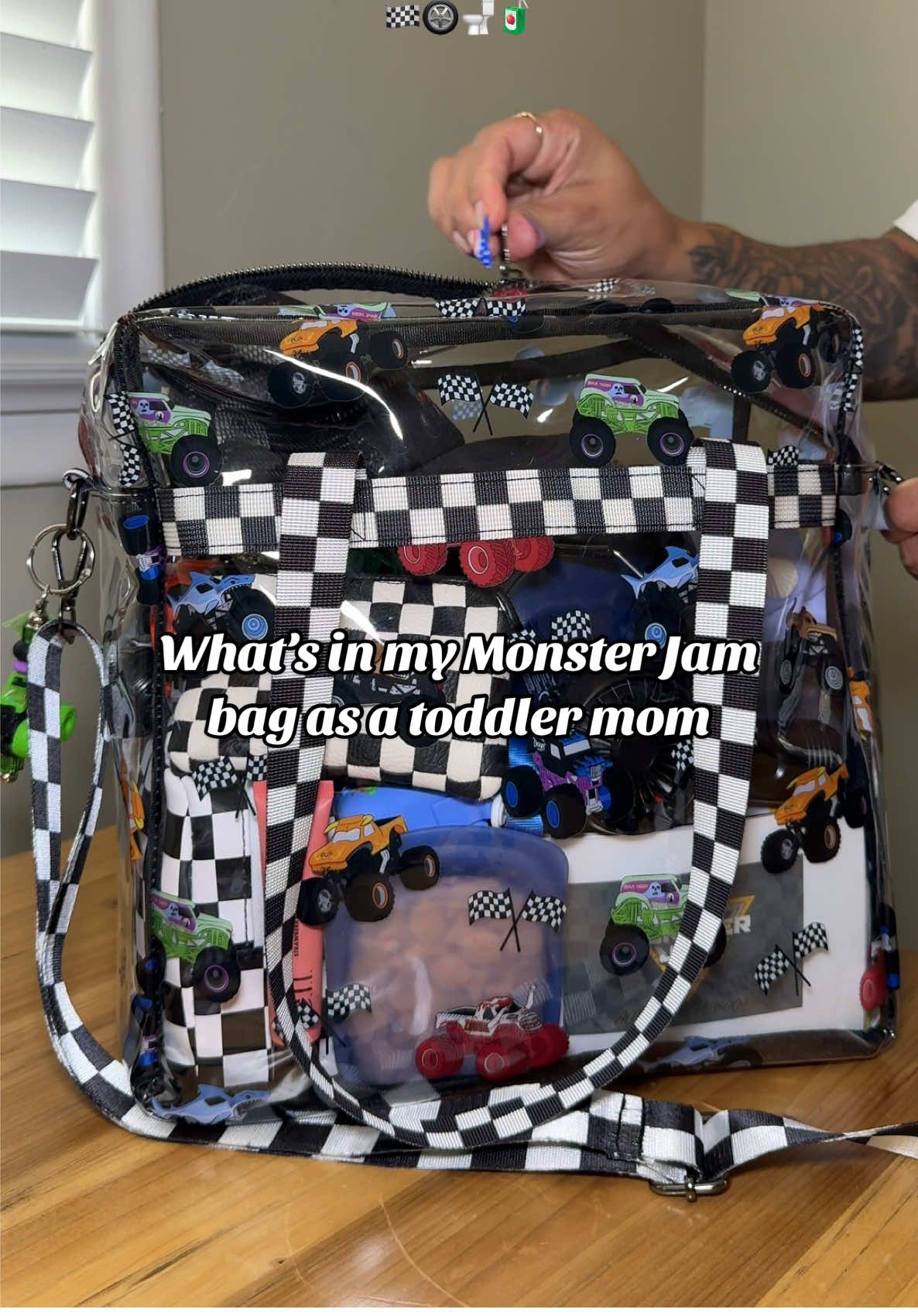 Updated now that I’m a potty trained mama! Keep in mind this is for an 8+ hour day outdoors and in almost 90 degree weather 🥵 also, highlyyyy recommend going to a pit party at least once, it was so much fun! Just be prepared and know it’ll be a longggg mf day lol. The extra clothes/undies might not apply to everyone, but we’re still freshly potty trained and accidents can happen so better safe than sorry! If the stadium allowed it, I would’ve brought an umbrella as well, but they didn’t so note to self to future me, bring a poncho ho cause we got rained on hardcore lmao. Bag by @Cute.Zo.Designs, bag charm by @Conquer The Chaos Co. *non-potty trained and no pit party version linked below! 🩷  @Nicole | Toddler Mom  @Nicole | Toddler Mom  @Nicole | Toddler Mom  - Handheld fans  - Portable charger  - Hand/clorox wipes - Wallet - Trucks - Toddler camera  - Sunglasses x2 - Inhaler + epi pen - Hat - Autograph book - Carmex - Contact solution - First aid kit - Snacks - Sunscreen - Lipgloss - Sanitizer - Noise canceling headphones - Wipes - Potty seat + toilet liners - Extra change of clothes/undies - Milk + juice  - Water bottle  #monsterjam #monsterjamfans #monsterjammom #toddlermom #boymom #pitparty #monstertrucks #monstertruck #whatsinmybag #stadiumbag #monsterjambag