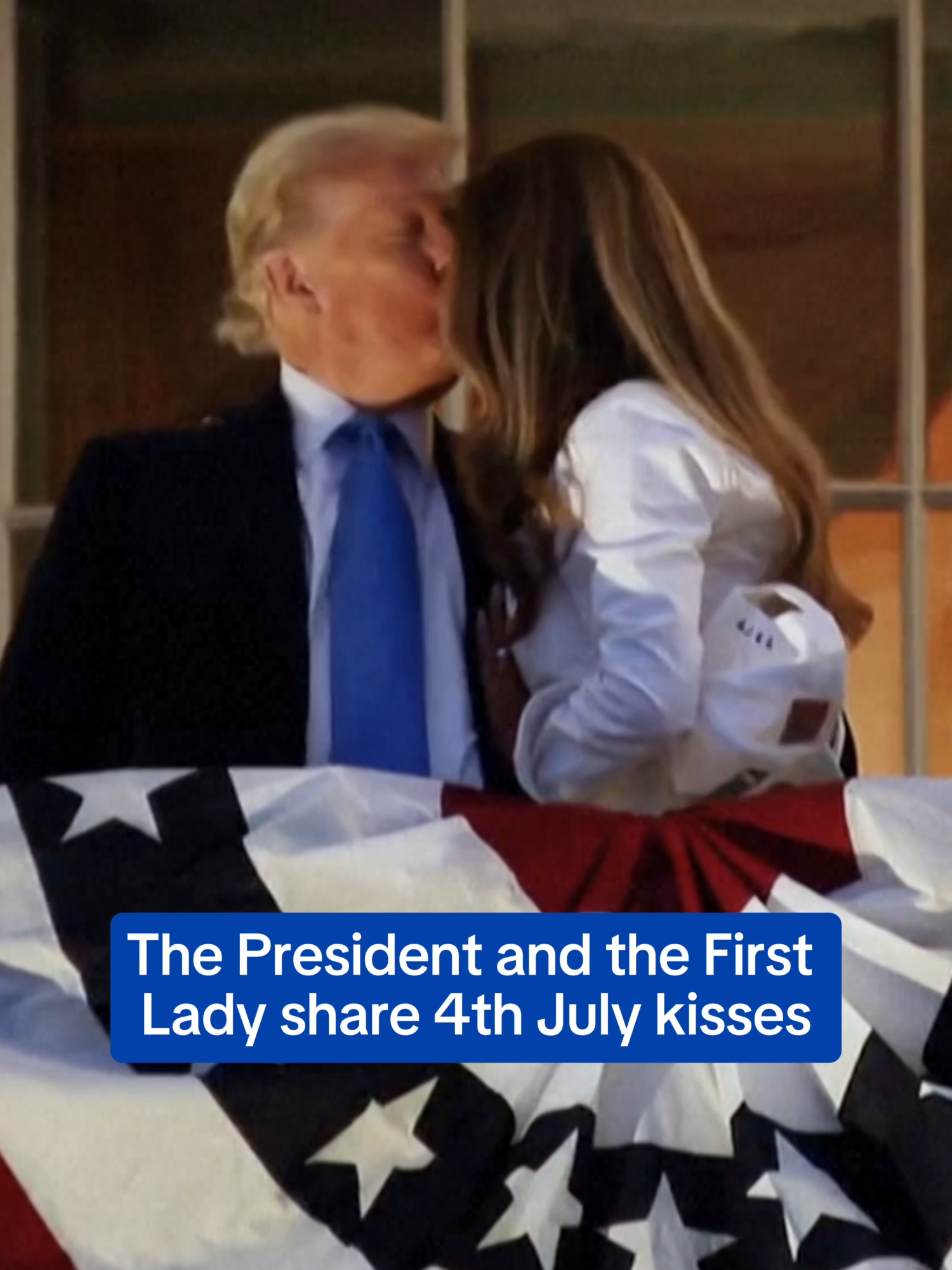 President Donald Trump and first lady Melania Trump were caught kissing from the Truman Balcony on Friday ahead of Washington, D.C.'s grand Fourth of July fireworks display.  The couple kissed and hugged as supporters down below 'awww'-ed the scene. Earlier, Trump signed into law a massive package of tax and spending cuts in a ceremony at the White House one day after the Republican-controlled House of Representatives narrowly approved the signature legislation of Trump's second term. Read more at DailyMail.com #july4 #trump#donaldtrump #president #firstlady #melaniatrump #couple #kiss