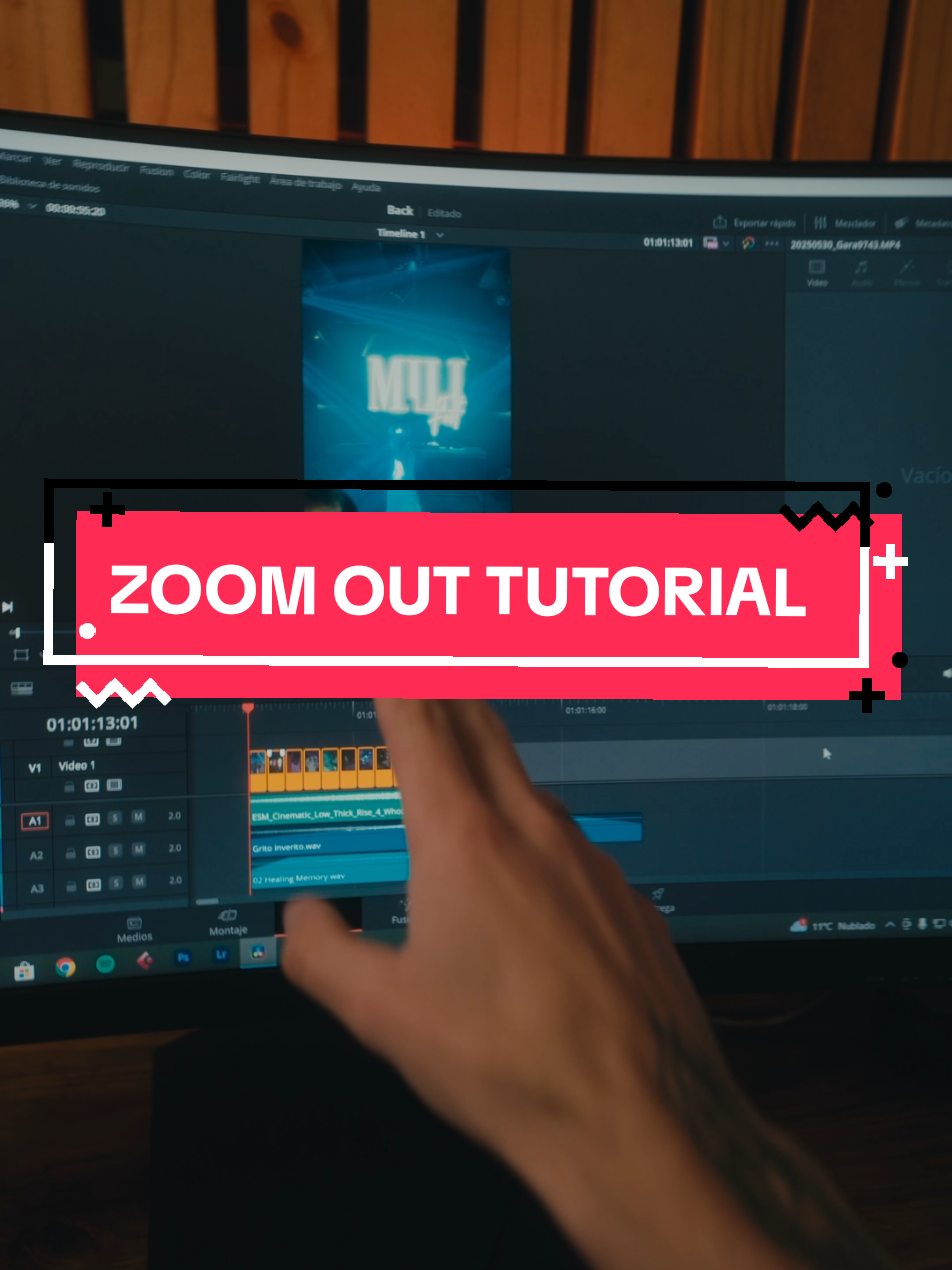 Zoom Out, tutorial para una intro en tus videos 🎬 No te olvides de pedirme el drive con tus sfx y vfx 🤩 #sfx #edit #colorgrading #davinci #davinciresolve #timeline #zoomout 
