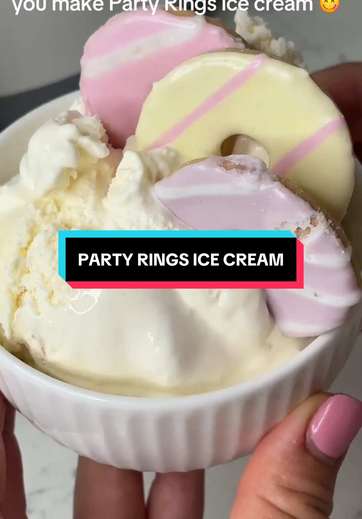 Party Rings Ice Cream Recipe (Self-Freeze Machine) 😋  Ingredients:  300ml whole milk  300ml double cream  100g sugar (adjust to taste)  6–8 Party Rings biscuits, crumbled (add during final minutes of churning)  Instructions:  Make the Ice Cream Base:   In a large mixing bowl, combine the milk, double cream, and sugar. Stir until the sugar is fully dissolved.  Churn the Ice Cream:   Pour the mixture into your self-freeze ice cream machine and churn for about 45 minutes to 1 hour, or until it thickens into a soft, creamy texture.  Add the Party Rings:   About 5 minutes before the churning finishes, add in the crumbled Party Rings biscuits so they mix in evenly without going soggy.  Serve or Store:   Enjoy straight away for a soft-serve treat, or transfer to a container and freeze for 2–3 hours for a firmer scoop.  Enjoy your sweet and crunchy Party Rings ice cream! 🎉🍦 #icecream #partyrings #heatwave #icecreammachine #icecreamrecipe 