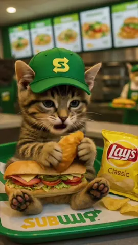 I am a very hungry kitten! Yum Yum #subway #sandwichtiktok #cats #cattok #viralvideo #funnyvideo #catsoftiktok #ai #kittens #mcdonalds