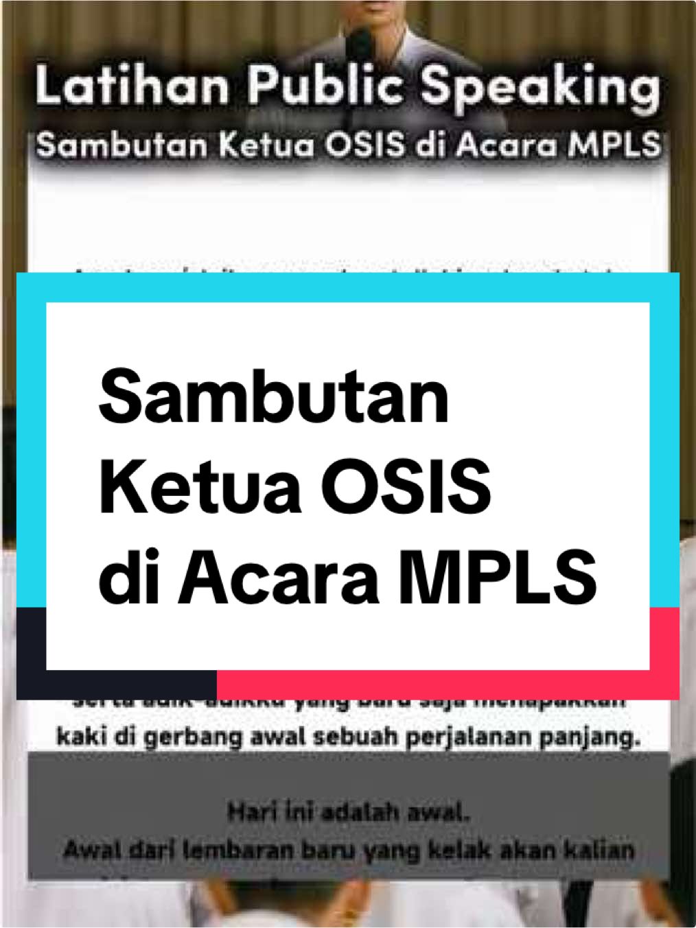 Bismillah. Latihan Public Speaking Day 3! 🎤 . . Siapa yang tahun ini kebagian tugas untuk menyampaikan Sambutan karena kamu adalah Ketua OSIS? 🫵 . . Semoga teks ini dapat membantu dan menjadi referensi yah! 🫶 . . Next ingin latihan Public Speaking sebagai apa & menyampaikan apa guys? Komen ya. 🥰 . . #publicspeaking #publicspeakingchallenge #latihanpublicspeaking #publicspeakingtips #sambutanketuaosis #mpls #sambutan #ketuaosis 
