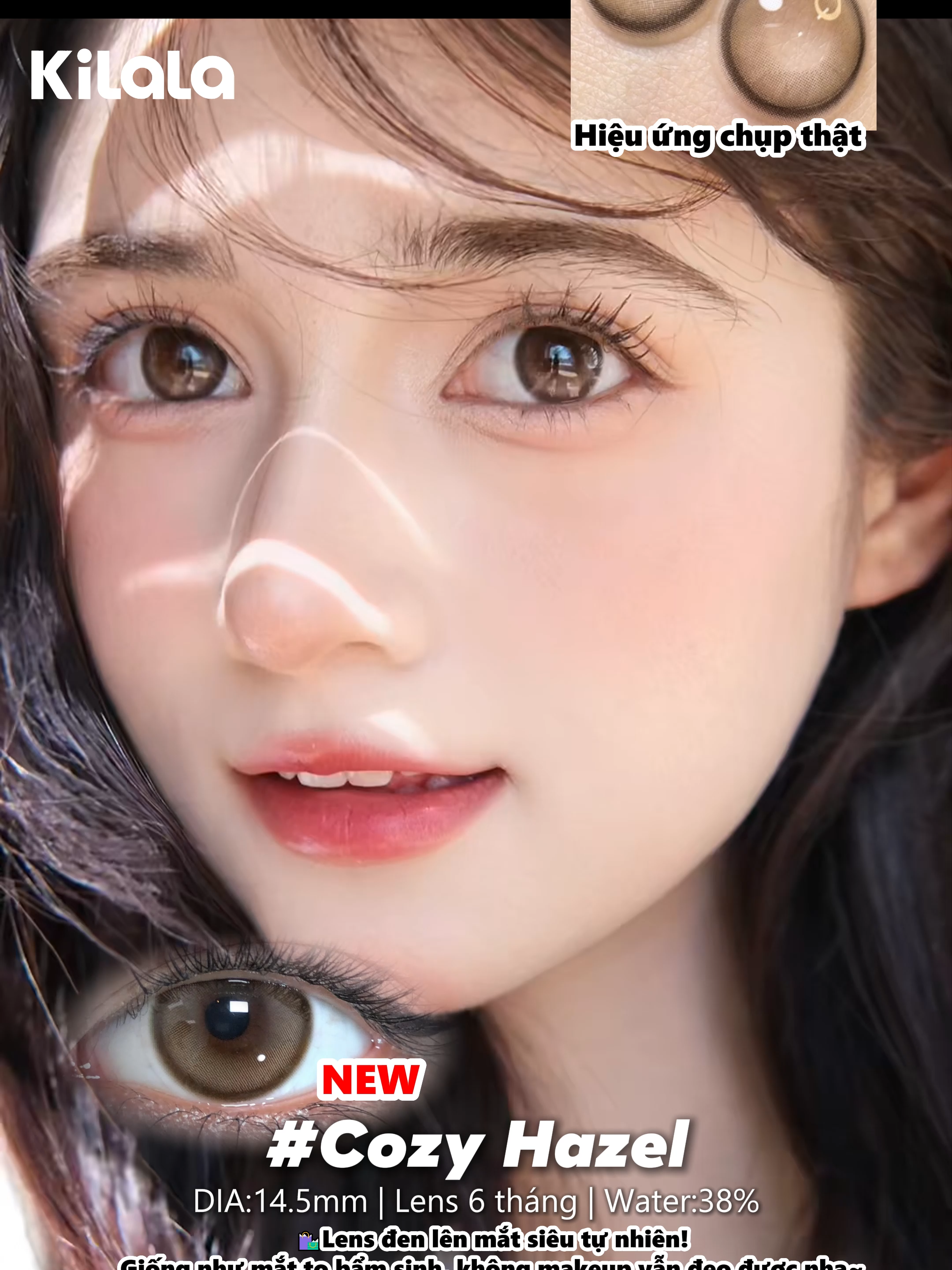 Giống như mắt to bẩm sinh, không makeup vẫn đeo được nha~