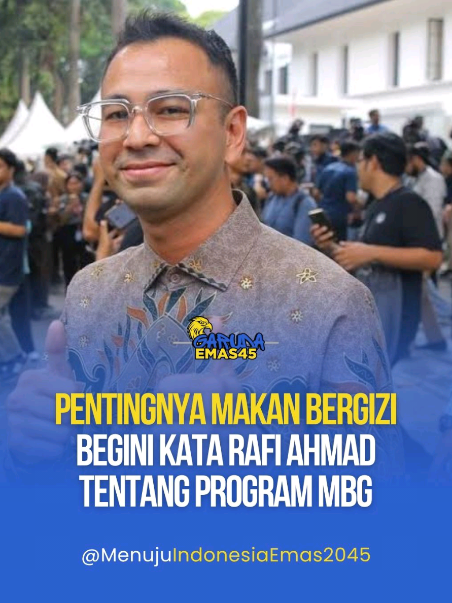 Mengenai Pentingnya Makan Bergizi, begini kata publik figure aa Rafi Ahmad.  Sumber : Badan Gizi Nasional #badangizinasional #makanbergizi #makanbergizigratis #gizianak #anaksehatindonesia #programmakanbergizi #rafiahmad #indonesiamaju #menujuindonesiaemas 
