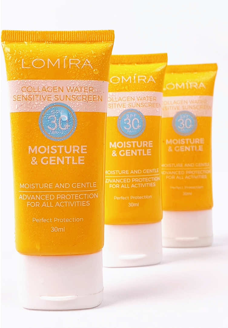 Collagen Water Sensitive Sunscreen SPF 30 PA+++ Melindungi kulit wajah dari sina UV A & UV B #lomiraidn #Lomira #cantikgakharusmahal #sunscreen #skincare #guncang77 #foryoupage 