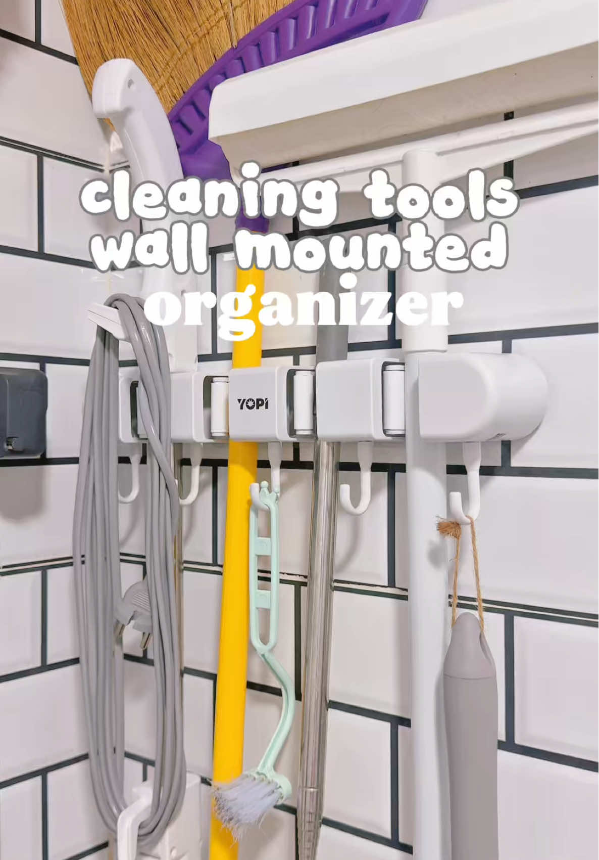 Cleaning tools holder! pwede paglagyan ng mop, walis, feather duster. with 4 slots at 5hooks kaya marami tayong mailalagay. affordable at nakaka organize tignan ng mga panglinis natin sa bahay #cleaningtoolsorganizer #wallmountedorganizer #mopholder  #recommendations #organizerideas  #homefinds 