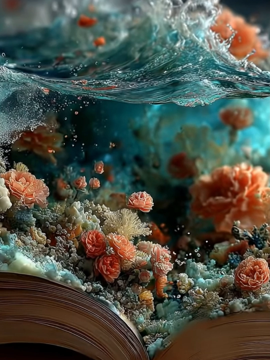 A book about roses and the sea Ethereal · Txmy #aiart#aivideo#digitalartist#aigenerated#midjourney #book #surreal #rose #water