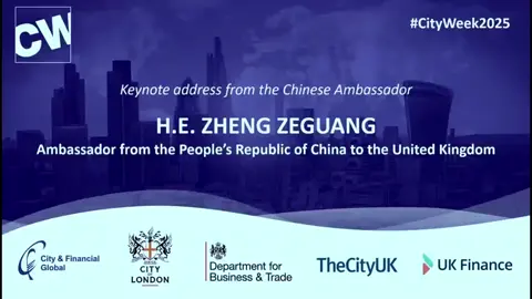 Ambassador Zheng Zeguang on China’s Green Development On 30 June 2025, Chinese Ambassador to the UK Zheng Zeguang was invited to the Net Zero Finance Innovation Summit of City Week 2025. He noted that China has never been distracted by the global turbulence and uncertainties, but stayed the course of high-quality development, expediting green and low-carbon development and actively protecting the ecological system. China’s technologies and manufacturing capacity have made clean energy products affordable, helping other countries, especially the Global South, to expedite their green and low-carbon development #BeautifulChina #GreenEnergy #EnergyTransition