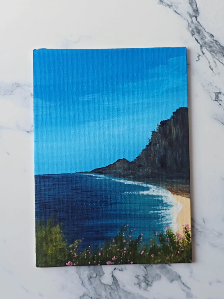 simple seascape painting 🌊  #canvasart ##artidea #paintingideas #easypainting #paintingvideo #aestheticpainting #paintingprocess #fyp #foryоu 