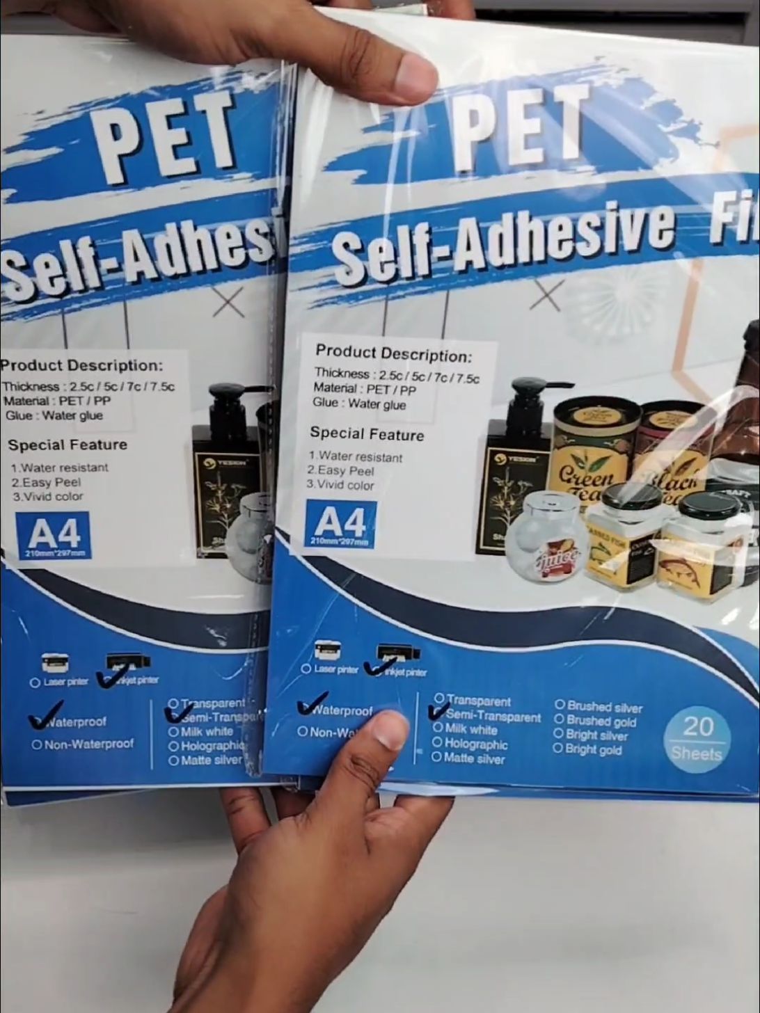 Vinil adhesivo imprimible semi transparente 20 resistente al agua paquete de hojas A4 CARACTERISTICAS: ✅ Semi transparente  ✅ Tamaño A4 ✅ Secado instantáneo  ✅ Resistente al agua  ✅ Contiene 20 hojas ✅ Colores brillantes y vibrantes ✅ Ideal para sticker  ✅ Compatible con impresoras inkjet