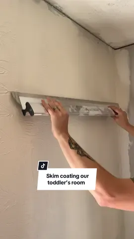 Drywalling our toddlers room is moving along sooo much faster with this skimming blade! #drywall #fixerupper 