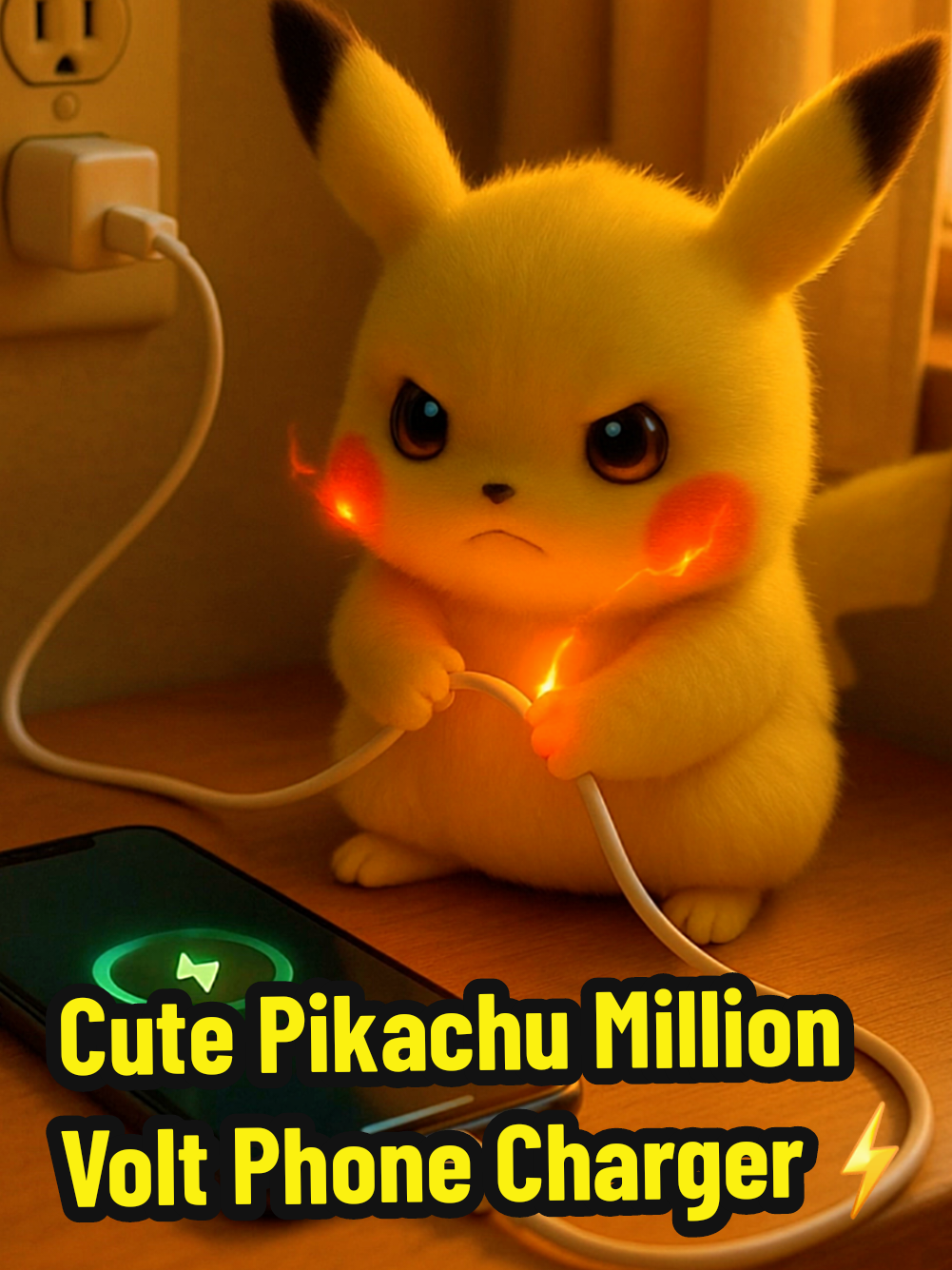 Cute Pikachu Million Volt Phone Charger⚡️ #pikachu #cute #phonecharger #aicat #aivideo #pokemon #pokémon #fy #fyp #fypシ #viral #foryou #foryoupage 
