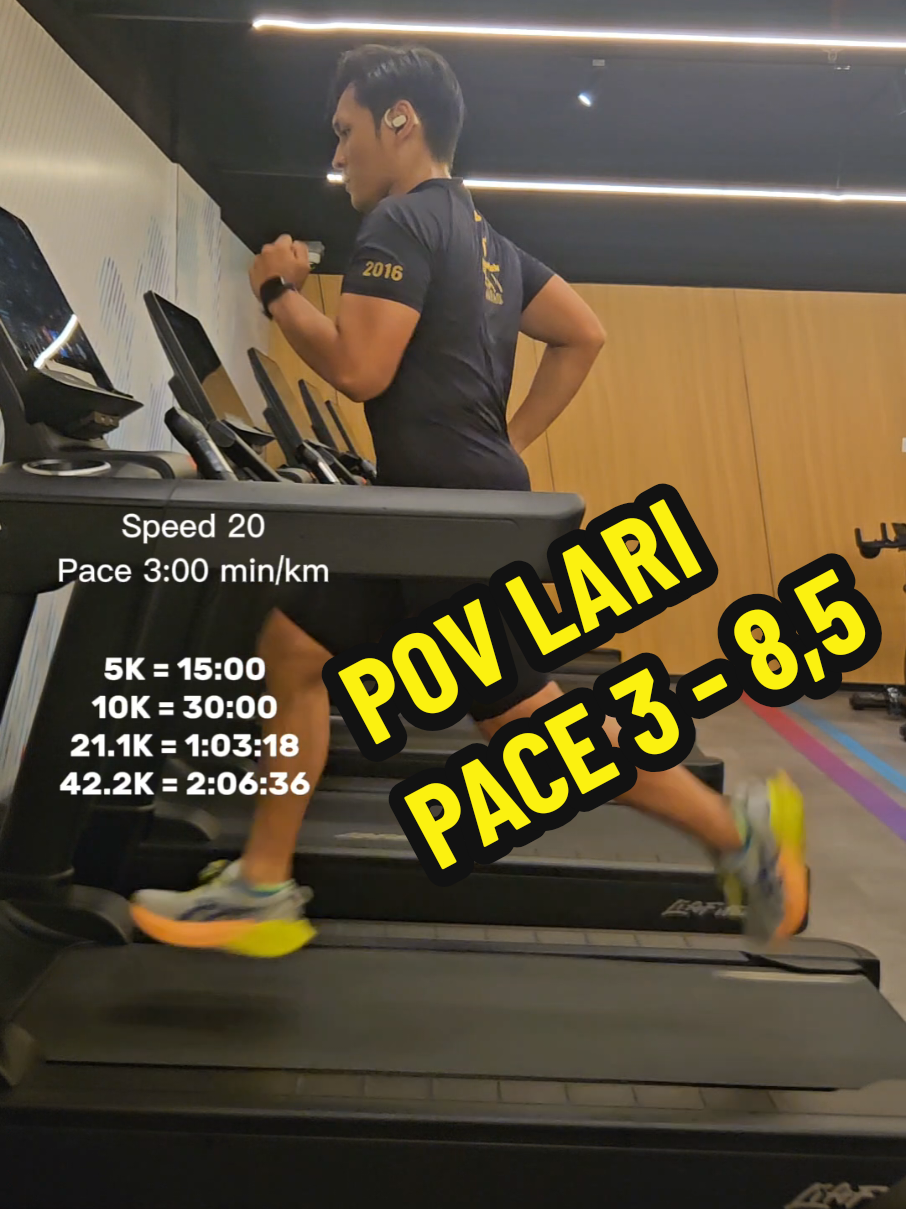 POV Lari pace 3:00 s.d. pace 8:30 dan estimasi waktu finish 5K, 10K, HM & FM. #lari #pacelari #Running #strava #treadmill #run 