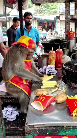 Monkey chef make McDonald’s set for you guy 🐒🔥 #fyp #viral #new #monkey #cooking #content #india 