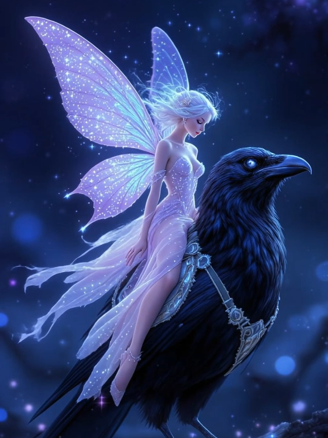 Live Wallpaper | Midnight Fairy #fairy #fantasy #livewallpaper #magical #faevibes #enchanted #dreamscape #glittering #raven #night #wallpapervideo #aivideo