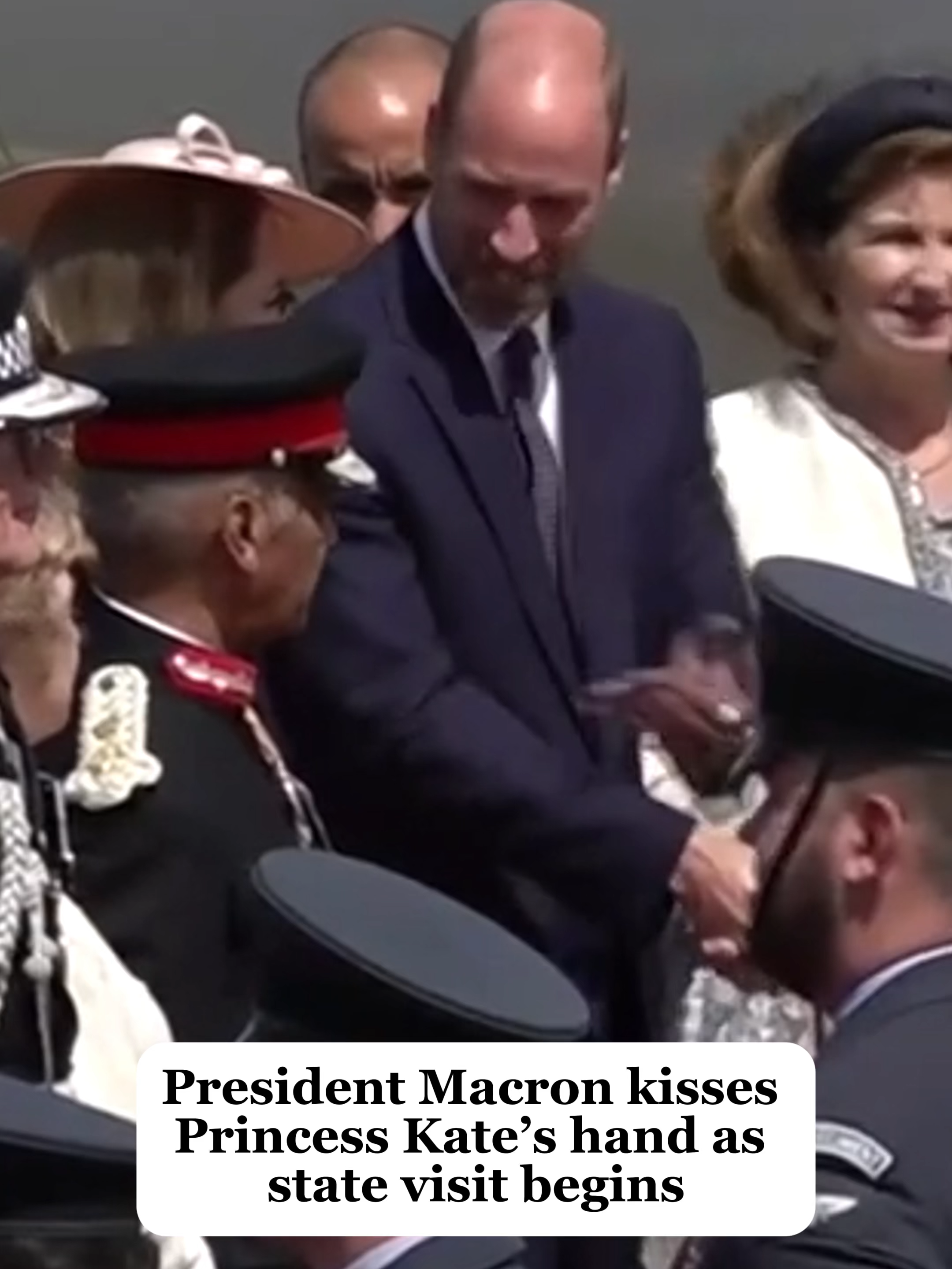 The Princess of Wales was elegance personified as she welcomed President Emmanuel Macron — who greeted her with a hand kiss — at RAF Northolt today. Dressed in Dior and wearing Princess Diana’s earrings, Kate joined Prince William in greeting the French leader at the start of his state visit to the UK. Read more on dailymail.co.uk #royalfamily #royaltok #princesskate#france#princewilliam #royalnews