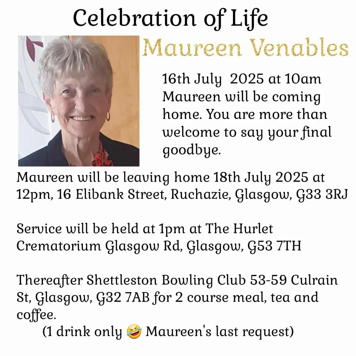 💔 In Loving Memory of Maureen Venables 💔 It is with deep sadness that we share the passing of our beloved friend and volunteer, Maureen Venables. Maureen was more than just a volunteer she was a force of nature, a fierce advocate for the homeless, and a constant, smiling presence at our food bank. Maureen never missed a chance to help she served meals with love, spoke with compassion, and stood shoulder to shoulder with the very people society too often ignores. She didn’t just show up, she cared. One of Maureen’s greatest wishes was simple, powerful, and urgent: “Give the homeless a building.” She said it loud, she said it proud from George Square to Glasgow City Council, Maureen never stopped fighting for dignity, for justice, and for shelter for those most in need. Her voice echoed with strength, her heart beat with purpose, and her actions changed lives. She will be deeply missed by every volunteer, every guest, and every person lucky enough to have known her. Rest in power, Maureen. 💐 Your fight lives on in all of us. Homeless Project Scotland 🏴󠁧󠁢󠁳󠁣󠁴󠁿 
