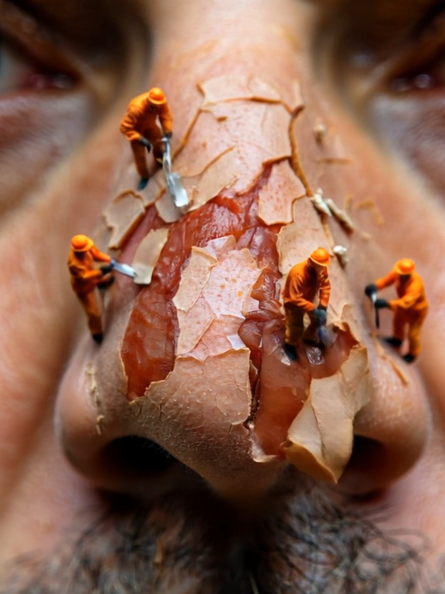 Thousands of Skin Flakes Removed from Nose — Tiny People at Work You won't believe how satisfying this is Tiny humans peel off skin flakes from a cracked nose and polish it till it shines Macro ASMR vibes that feel too real to handle #asmr #nosecleaning #tinyworld #macrorepair #dryskinremoval #peelingskin #tinyhumans #satisfyingvideo #surrealshorts #minirealpeople