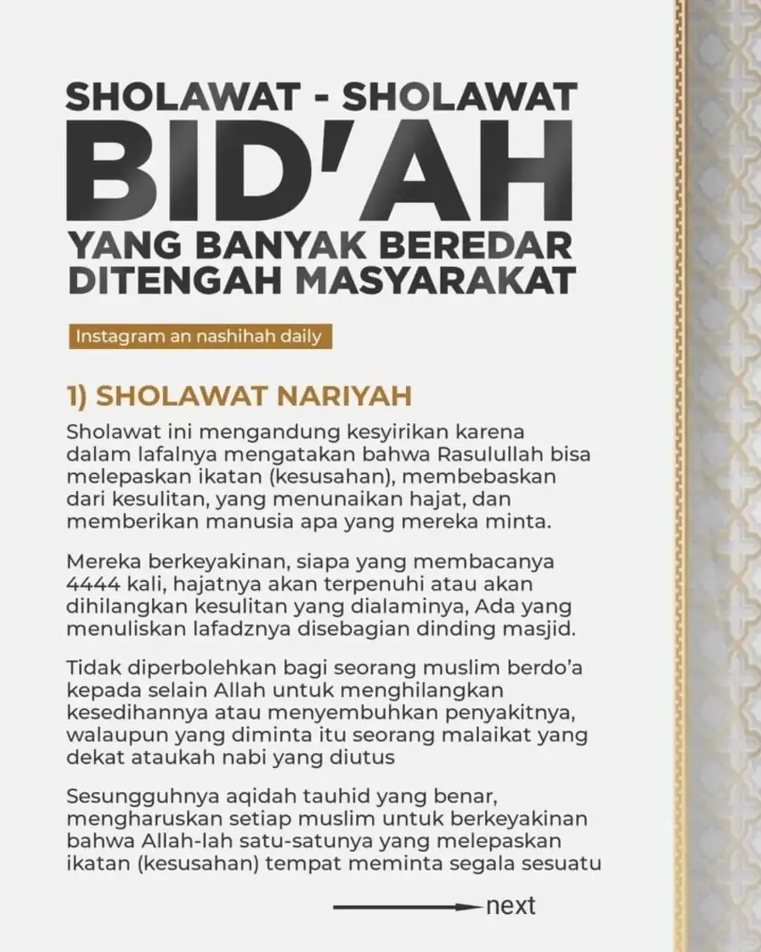 Semoga bermanfaat, dan Jangan pernah amalkan sholawat sholawat bid'ah ini. Cukupkan dengan sholawat yang ada dalil nya  . Partner dakwah  @an.nashihah.daily  @bedahkitab  @sunnahstori  @fikihmuamalatkontemporer  @al.nasiha  @thalabulilmi.id