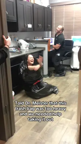 Throwback to when I hid in a trash bag and scared Dr. Meister 😂 #dentalassistant #dentallife #dentalhumor #prank #dentist #dentistry #dentalhygienist #dentaloffice #dentalofficehumor 