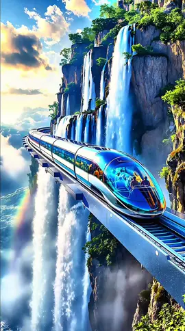 ✨🚝 Futuristic train to paradise  Soaring above clouds, waterfalls, and untamed nature. This isn’t travel — it’s a dream in motion. A 4K live wallpaper that feels like another dimension🚝✨ #creatorsearchinsights #livewallpaper #fantasyart #aiart #train 