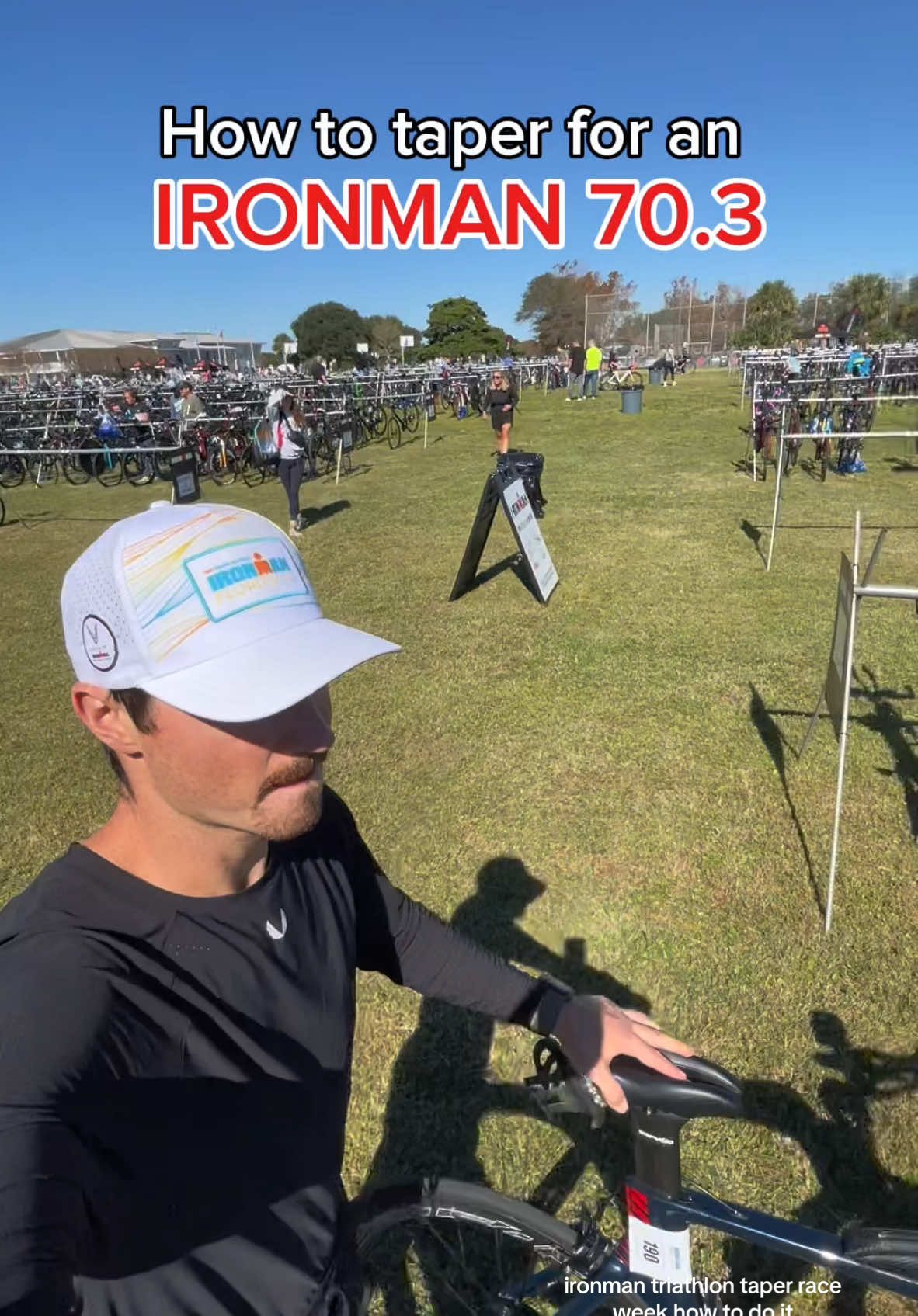 How to do a proper taper for an Ironman 70.3👇 ▶️ Starting around 14 days out you should be slightly lowering your volume by 30-40%. Race week it should be a 50-60% drop. Keep intensity relative to volume (shorter reps like 30-90 second race pace efforts with longer recovery) ▶️ Starting two days out you should be carb loading between 8-12g per kg of your body weight each day. Focus on high glycemic carbs aka low fiber (sports drinks, rice, honey, syrup, etc.)  ▶️ Always check out the transition area and bike/run course if possible. Ideally you can get a practice swim in the water the day before race day and a ride/run for an easy shakeout (20-30 minutes) before dropping off your bike  ▶️ After you check in you should start to get everything organized so that race morning you minimize as much “thinking” as possible. Get your bottles ready, lay out your bags, go over your race plan. Triple check everything.  ▶️ You won’t get a lot of sleep the night before the race so the days leading up to it are the days you want to be well rested with quality sleep. Now is not the time to be doing anything to risk injury / illness.  🔑 Tapering isn’t about shutting the body down and resting the whole time. It’s about doing just enough to stay sharp and ready to race, while letting the body absorb the training and reach peak performance.
