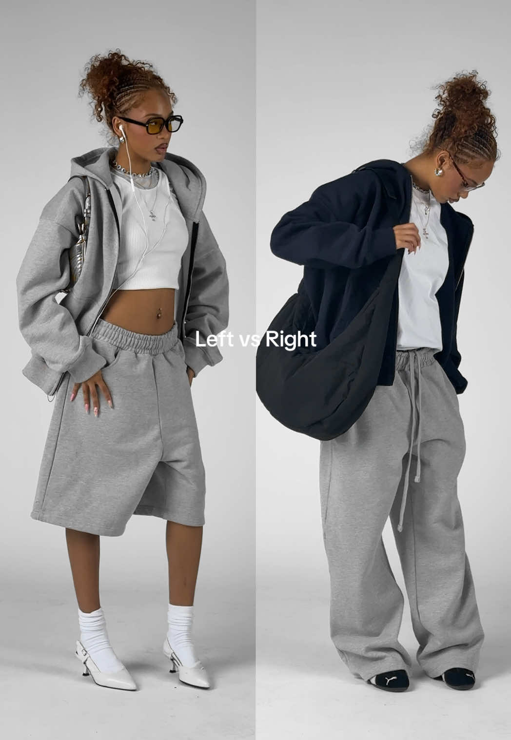Left or right fit? #sweatsuit #hoodieseason #SummerFit #summeroufit #summerinspo 