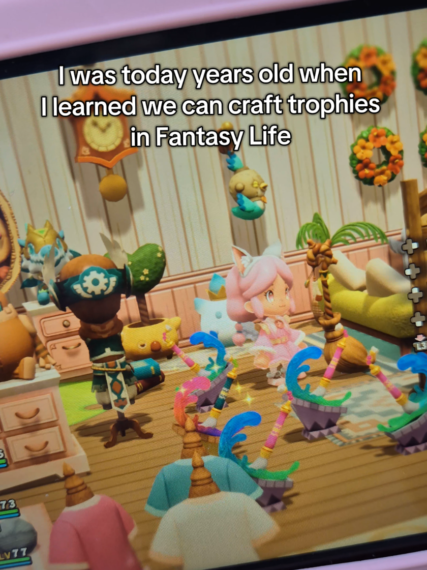 Am I the only one who did NOT know we were able to craft trophies?! I hope I will find the tailor trophy recipe next 🙏🏻 . . . . #fantasylife #fantasylifei #thegirlwhostealstime #trophy #Recipe #tailor  #artist #life #hero #cute #rpg #slowlife #game #animalcrossing #like #island #builder #coop #multiplayer #new #girly #cozy #steam #deck #switch #switch2 #nintendo #ginormosia #tips 