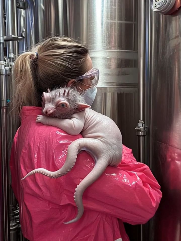 Deep inside Area 51, scientists have just revealed this never-before-seen alien creature. With its pale skin, spiked head, and tentacle-like tail, this baby alien looks straight out of a sci-fi movie. The lab team keeps it under strict observation, closely monitoring every move. Only a handful of researchers are allowed to hold it, always dressed in full protective gear. Rumors say this creature is just one of many hidden in the facility. What other secrets could Area 51 be hiding from us? #Area51 #alien #Creatures