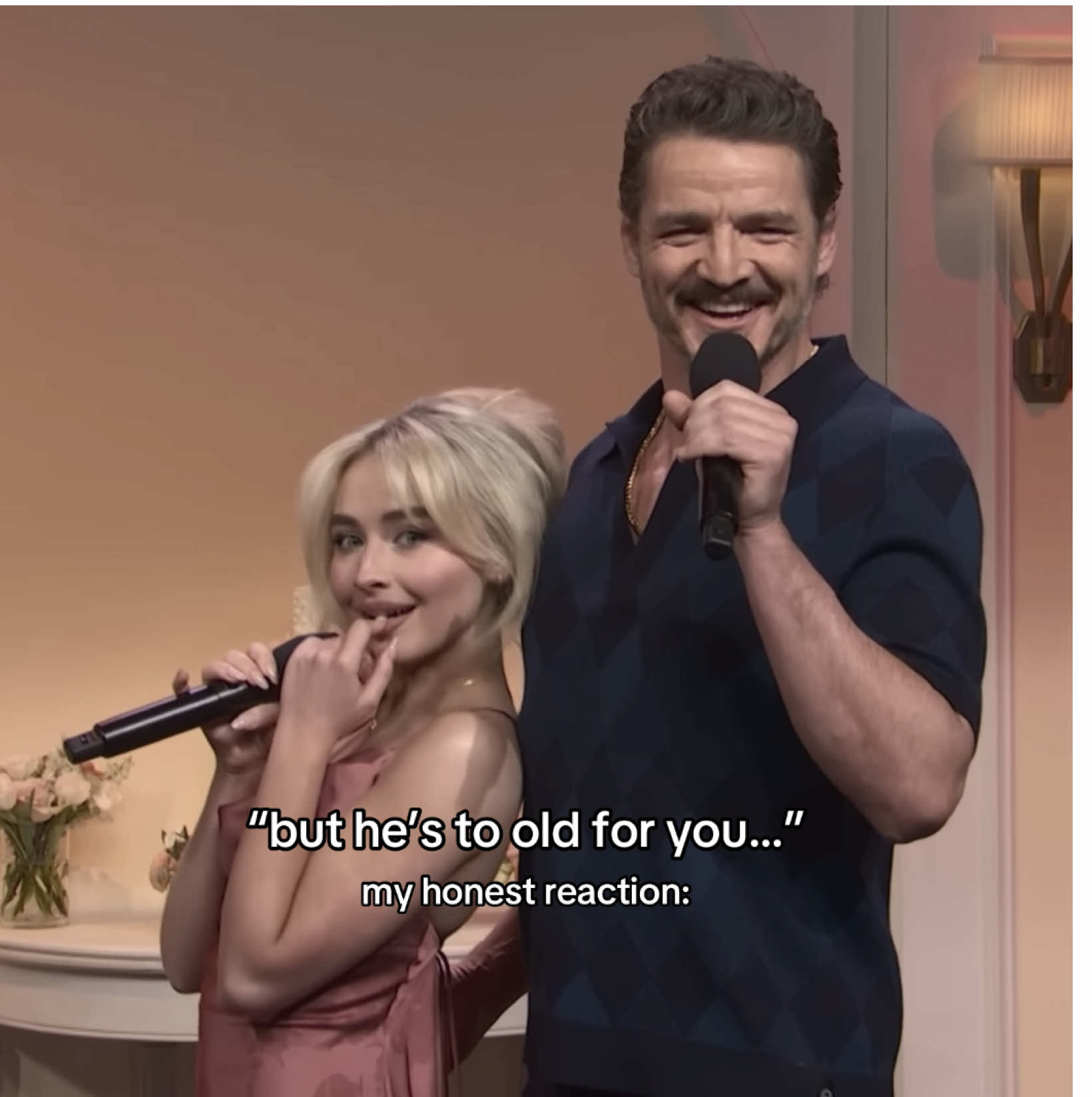 Age is just a number! 🙋🏽‍♀️ #pedropascal #pedropascaltiktok #pedropascalsimp #sabrinacarpenter #sabrinacarpentervideos #snl #saturdaynightlive #oldermen #oldmen #hotmen #fyp #fypシ゚ #foryoupage 