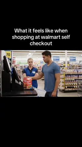 What it feels like checking out at self check out at Walmart they might as well just hire cashiers for them to stand and stare at you . #fyp #fypシ #ai #aigenerated #viral #walmart