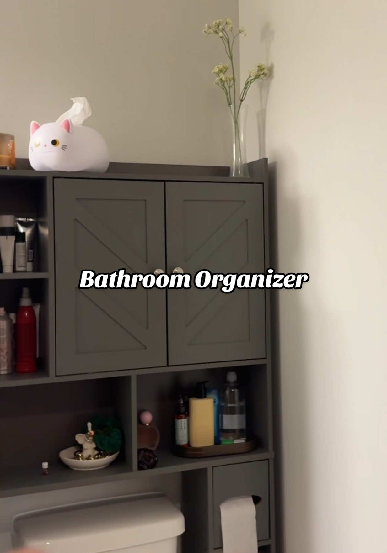 Literally a life saver for space #toiletshelf #organization #bathroom #pretttpurfect2 Walsunny Over The Toilet Storage Cabinet, Farmhouse Storage Cabinet with 2 Barn Door & Toilet Paper Holder Stand, Toilet Rack for Bathroom, Laundry Furniture Organizer Toilet shelf organizer Toilet organizer shelf